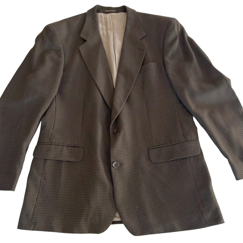Vtg Brandini Mens Wool Houndstooth Blazer 42R Brown Black Classic Dark Academia